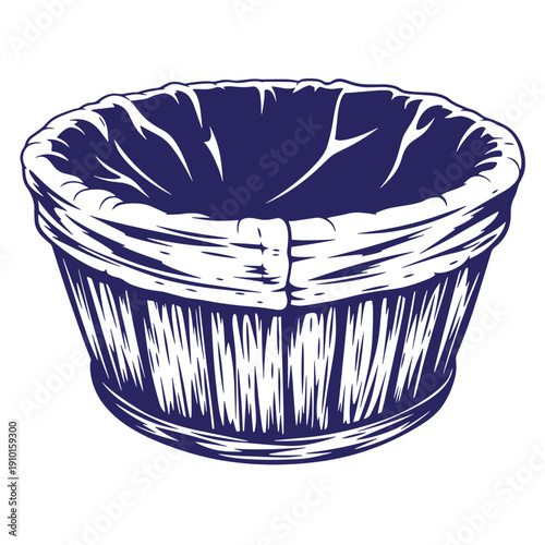 Grunge texture wooden bucket with handle on white background Vintage Style