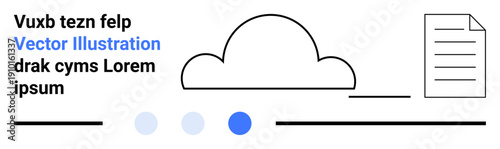 Cloud icon beside document outline surrounded by horizontal lines and blue dots. Ideal for cloud storage, digital organization, modern technology, workflow, data sharing, minimalism, simple landing