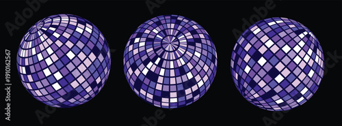 blue purple disco ball set collection of wireframe spheres