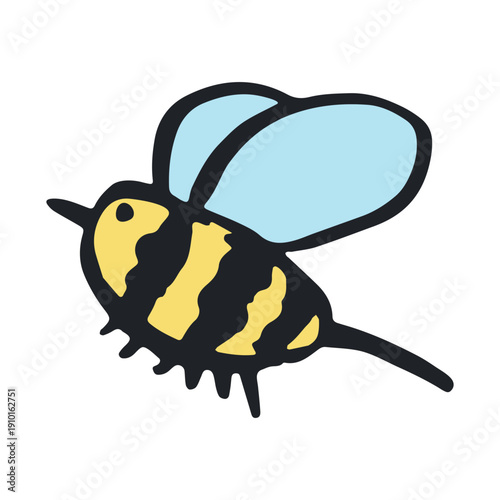 Hand drawn happy funny cute honey bee clipart Adorable flying striped insect friendly kawaii bumble bee For kids print, web, design, decor, logo