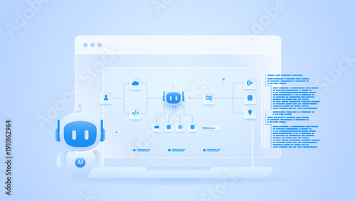 AI workflow automation artificial intelligence. ai agent workflow diagram dashboard machine learning showing coding flow process, and processing system.