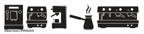set of isolated icons on a theme coffee machines
