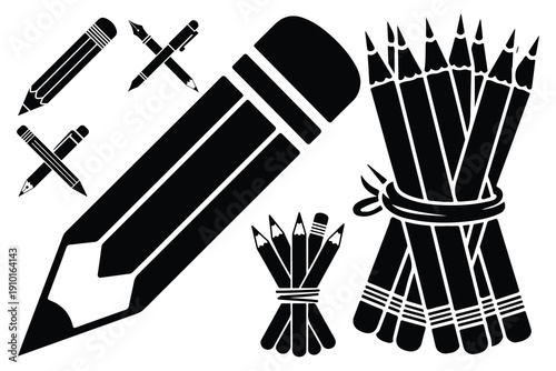 Black and white pencil bundle with individual pencils