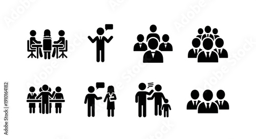 Collection of Business Meeting and Discussion Icons.