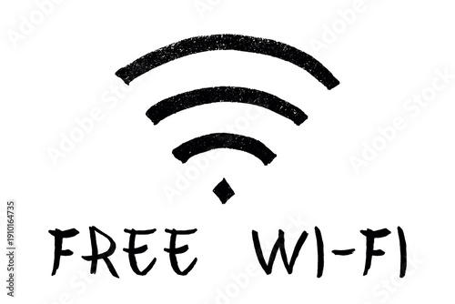 Hand drawn free wifi spot zone sign Public wi-fi area sign Wireless internet clipart in doodle style Single element for print, web, design, decor 3G, 4G, 5G, 6G, IoT