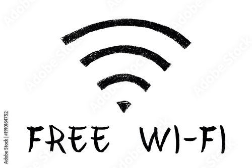 Hand drawn free wifi spot zone sign Public wi-fi area sign Wireless internet clipart in doodle style Single element for print, web, design, decor 3G, 4G, 5G, 6G, IoT
