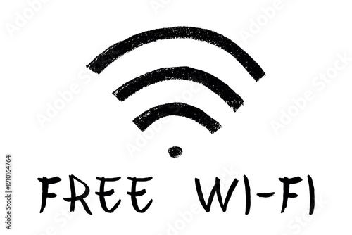 Hand drawn free wifi spot zone sign Public wi-fi area sign Wireless internet clipart in doodle style Single element for print, web, design, decor 3G, 4G, 5G, 6G, IoT