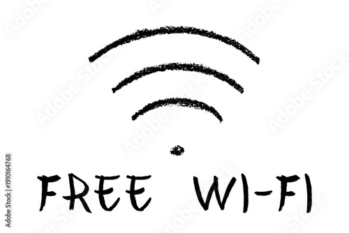 Hand drawn free wifi spot zone sign Public wi-fi area sign Wireless internet clipart in doodle style Single element for print, web, design, decor 3G, 4G, 5G, 6G, IoT