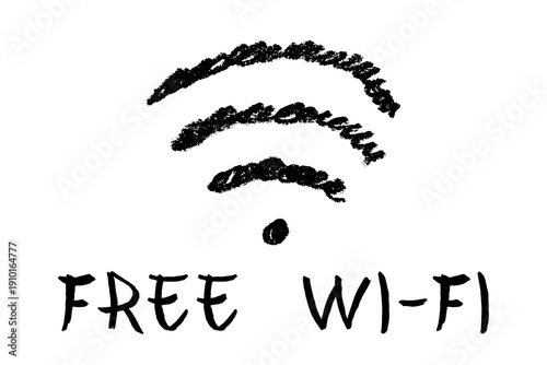 Hand drawn free wifi spot zone sign Public wi-fi area sign Wireless internet clipart in doodle style Single element for print, web, design, decor 3G, 4G, 5G, 6G, IoT