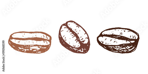 Set of hand drawn fresh roasted coffee bean Arabica robusta seed doodle Single element for design print packaging label decor