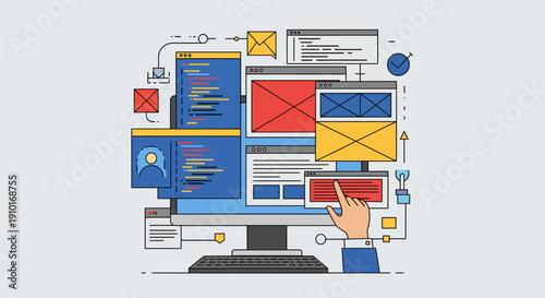 Computer Screen Displaying Web Design and Development Elements.