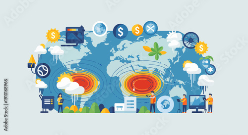 Global Business Network and Communication Illustration.