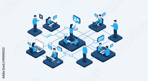 Isometric People Using Technology Devices Connected.