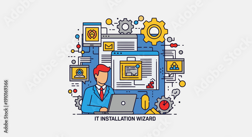 IT Installation Wizard Concept Illustration with Icons.