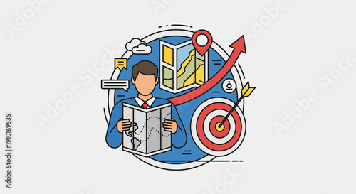 Person Holding Map with Location and Target Symbols.