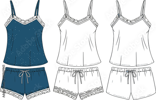 Women’s Sleepwear CAD Drawing – Camisole and Shorts Set Front and Back