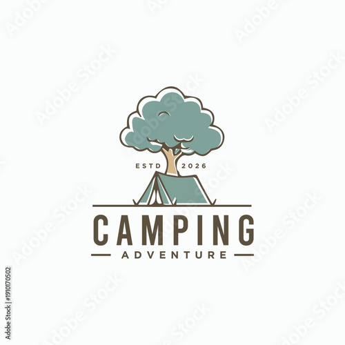 Forest camping logo emblem summer vector illustration