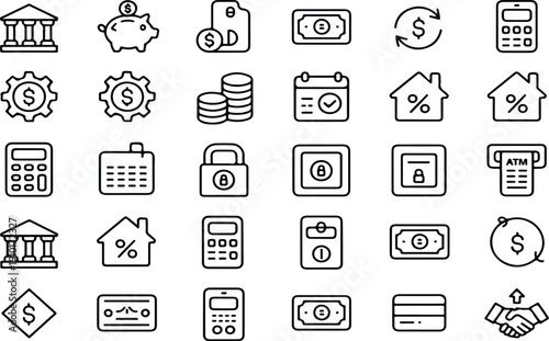 Finance and Banking Icons Set – Money, Payments, and Investment Concepts