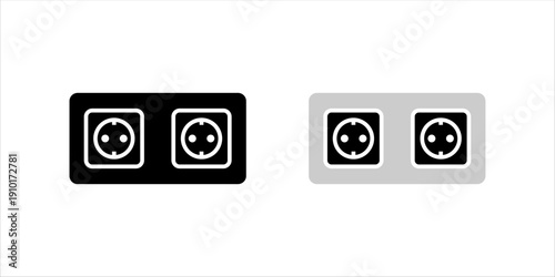 Minimal line icon set. of a double wall power socket outlet, representing electricity supply, energy connection, and electrical installation.