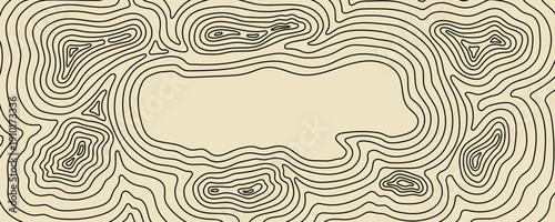 Beige and Black Outline Topographic Landscape Map Background. Topo Mountain Map Bg. Topography Contour Terrain Relief Graphic. Vector Illustration