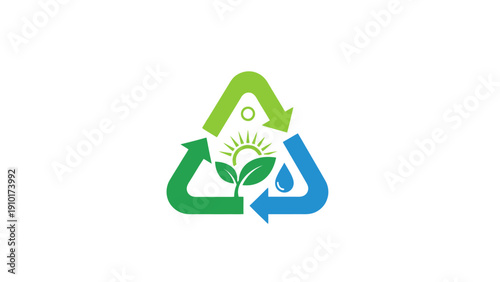 Green recycling symbol with leaf.