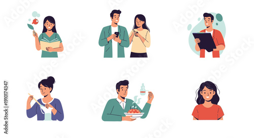 Diverse group of people engaged in various everyday activities and hobbies