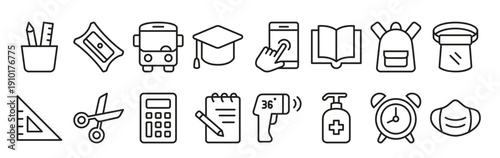 school after pandemic icon set contains such icons as mask