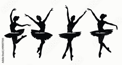 silhouettes of female ballet dancers gracefully performing