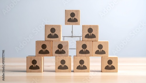 Wooden blocks form a hierarchical organizational chart