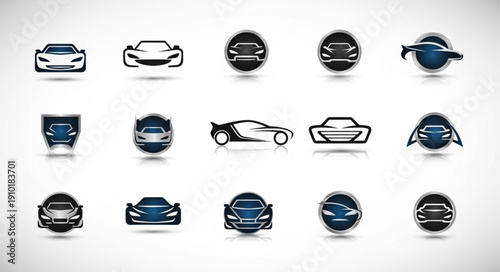 Collection of Modern Sports Car Icons and Silhouettes.
