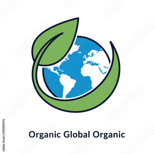 Green leaf encircles blue globe for global organic concept