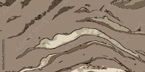 grey marble ink paper texture on brown watercolor background. Chaotic abstract organic design. Bath bomb waves.