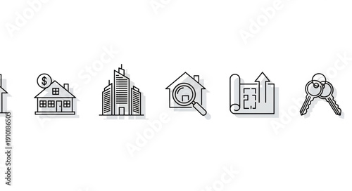 Real Estate Icons Representing Property Investment And Home Ownership.