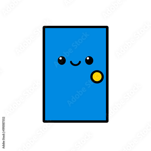 Cute cartoon blue door with smiling face and knob