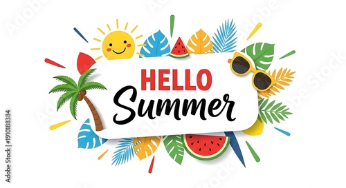Wallpaper Mural Vibrant hello summer graphic with tropical elements Torontodigital.ca