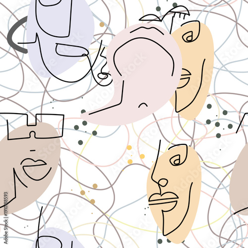 Wallpaper Mural Woman Face line. Abstract drawing seamless pattern. Vector Modern minimal art. Graphics contour background. Continuous one line drawing. Linear design woman and man faces. Beauty modern print. Torontodigital.ca