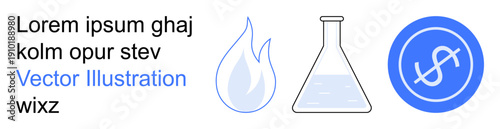 Education, science, research, energy, finance, economy. Symbols of a flask, flame and dollar coin. Science and finance concept innovation and monetary principles