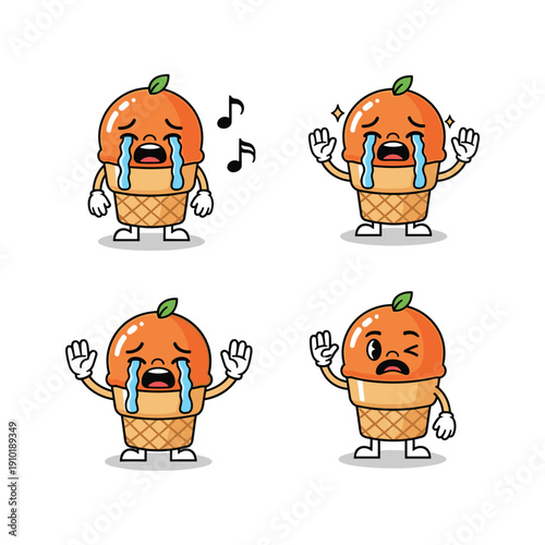 Crying cartoon orange characters expressing sadness and despair in various emotional states