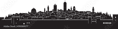 Ancient city wall skyline vector silhouette illustration line art middle east architecture
