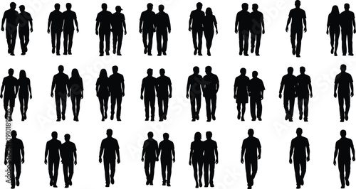 Couples walking together show social interaction.