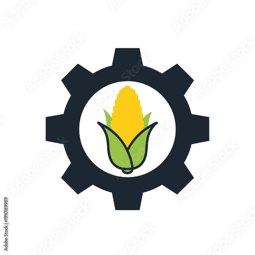 Gear Icon Combined with Corn Cob for Agritech Symbol