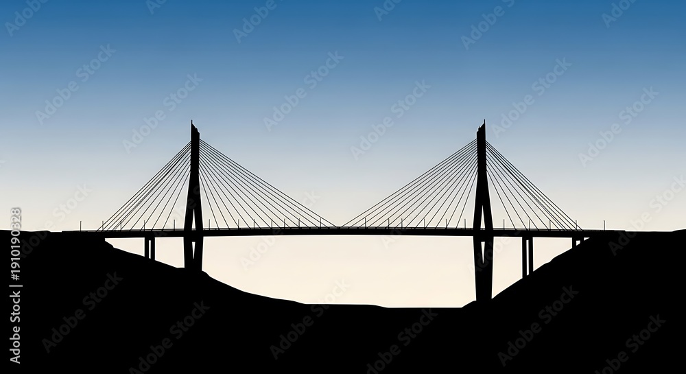 Fototapeta premium Silhouette of a cable-stayed bridge.