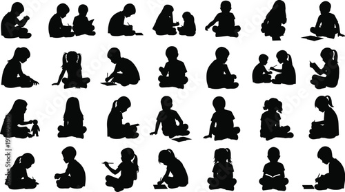 Children silhouettes show many different reading.