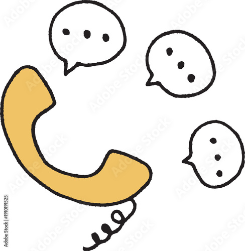 通話中の電話と吹き出し単色