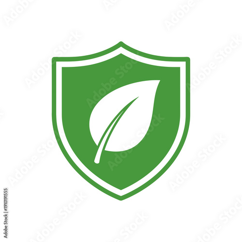 Shield icon featuring a leaf for environmental protection, nature conservation, and ecological safety concepts.