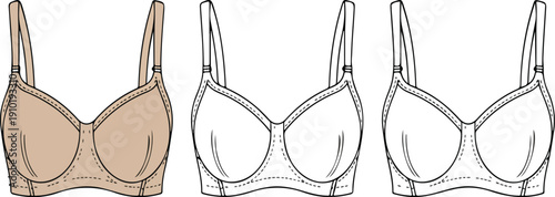 Women’s Sports Bra CAD Drawing – Front and Back Technical Fashion Sketch