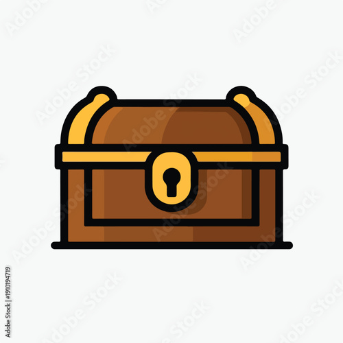 This simple brown wooden treasure chest illustration with golden accents and a prominent lock cutout represents wealth discovery adventure and hidden valuable riches waiting to be unlocked by a lucky 