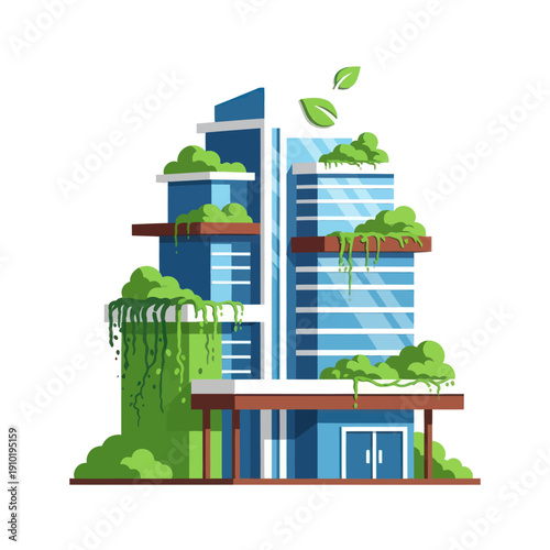 Sustainable modern building with living facade and green roof
