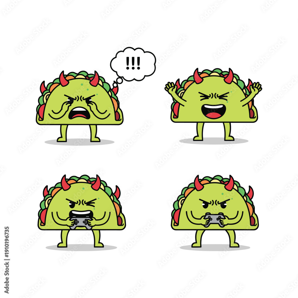 Obraz premium Taco character emoticons expressing different emotions and reactions