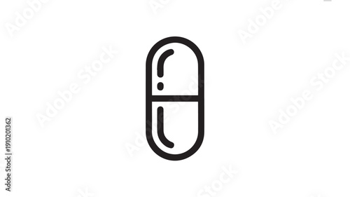 Capsule Icon in Simple Minimalist Design with Black Outline on White Background for Health and Wellness
